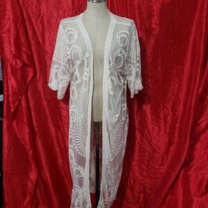 New Anthropologie Do Everything in Love Ivory Long Lace Cardigan Duster Cover Up